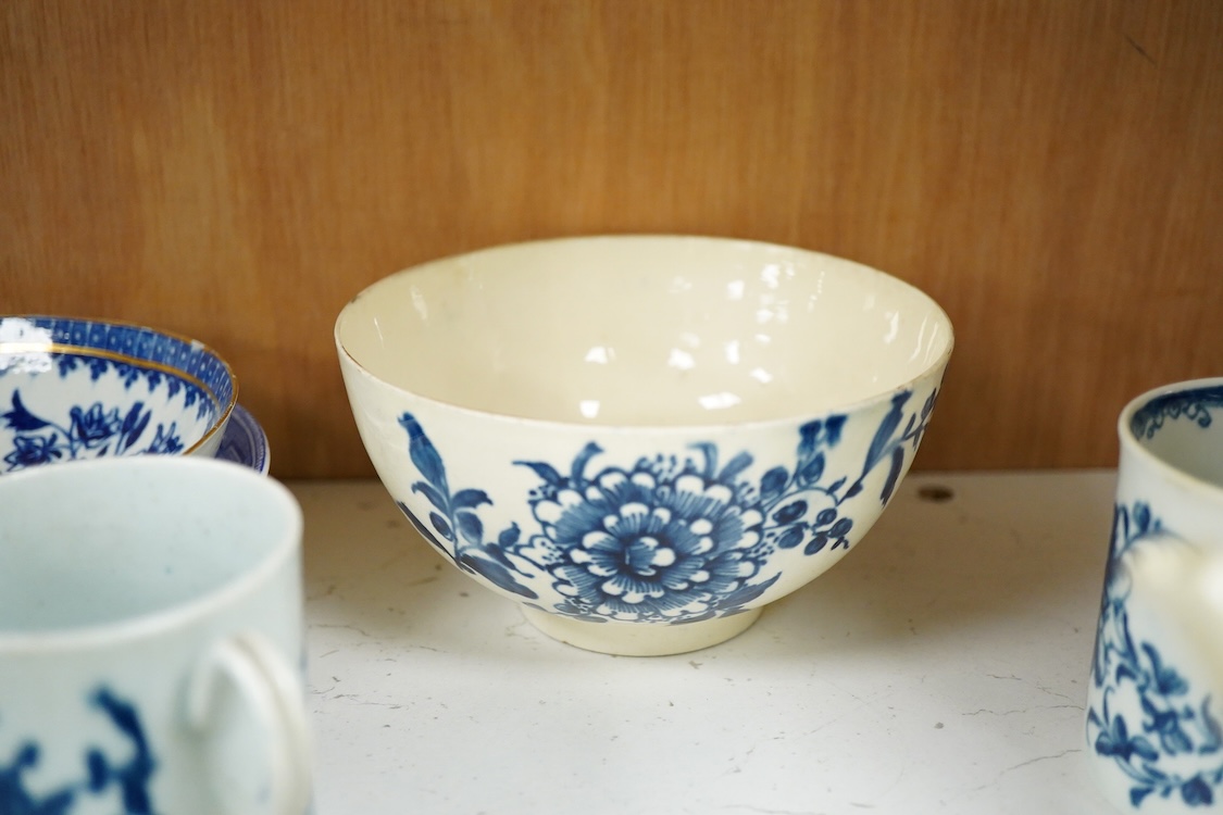 A group of 18th century Worcester, Liverpool etc. blue and white tea and coffee wares, teapot 9.5cm high